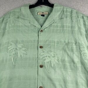 Tommy Bahama Silk Shirt Mens M Green Button Up Textured Original Fit Beach